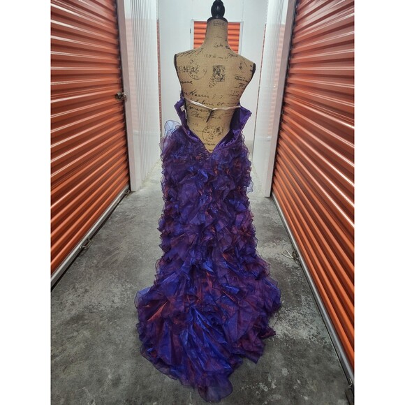 Panoply Purple Animal Printed Iridescent Ruffled Long Train Dress Size 8 - Picture 3 of 10